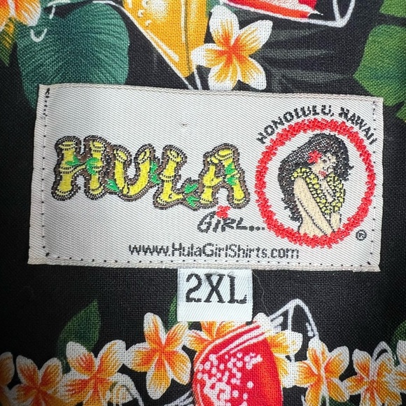 HULA GIRL Vintage Men's Hawaiian Shirt 2XL Colorful Cocktails - Picture 3 of 7